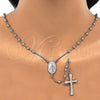 Sterling Silver Thin Rosary, Virgen Maria and Cross Design, Polished, Rhodium Finish, 09.285.0004.28
