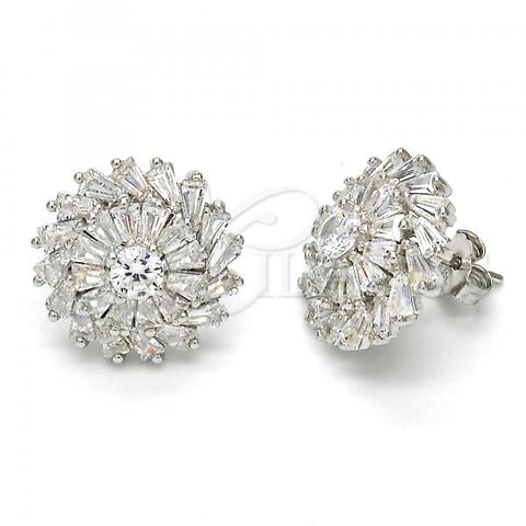 Sterling Silver Stud Earring, with White Cubic Zirconia, Polished, Rhodium Finish, 02.175.0120