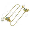 Oro Laminado Threader Earring, Gold Filled Style Elephant Design, with Multicolor and Black Micro Pave, Polished, Golden Finish, 02.210.0817