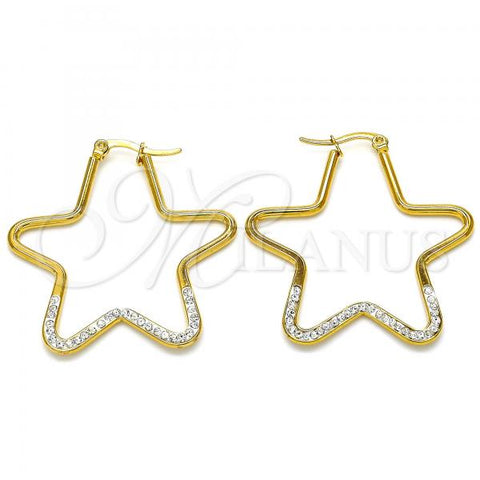 Stainless Steel Medium Hoop, Star Design, with White Crystal, Polished, Golden Finish, 02.355.0001.40