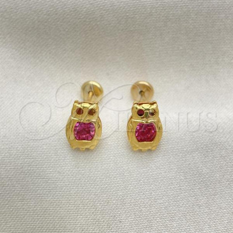 Oro Laminado Stud Earring, Gold Filled Style Bird Design, with Rose Cubic Zirconia, Polished, Golden Finish, 02.02.0515