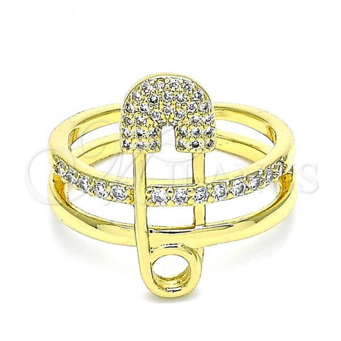 Oro Laminado Multi Stone Ring, Gold Filled Style Paperclip Design, with White Micro Pave, Polished, Golden Finish, 01.341.0025 (One size fits all)