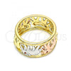 Oro Laminado Multi Stone Ring, Gold Filled Style Elephant Design, with White Micro Pave, Polished, Tricolor, 01.380.0013.09