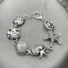 Sterling Silver Fancy Bracelet, Anchor and Shell Design, Polished, Silver Finish, 03.395.0002.07