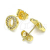 Oro Laminado Stud Earring, Gold Filled Style Initials Design, with White Micro Pave, Polished, Golden Finish, 02.156.0578