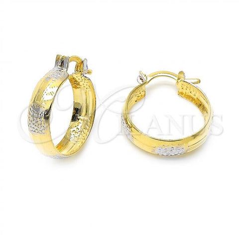 Oro Laminado Small Hoop, Gold Filled Style Diamond Cutting Finish, Tricolor, 107.037