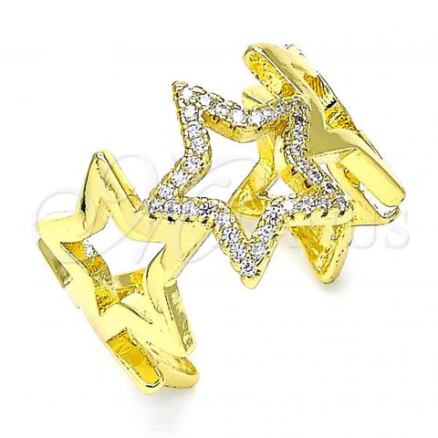Oro Laminado Multi Stone Ring, Gold Filled Style Star Design, with White Micro Pave, Polished, Golden Finish, 01.341.0011 (One size fits all)