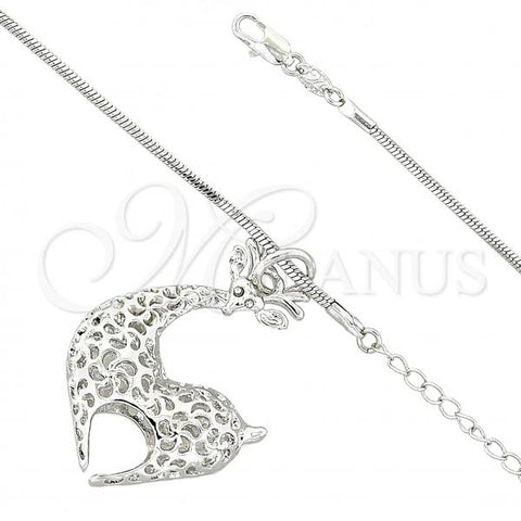 Rhodium Plated Pendant Necklace, Deer and Rat Tail Design, with White Crystal, Polished, Rhodium Finish, 04.63.0207.1