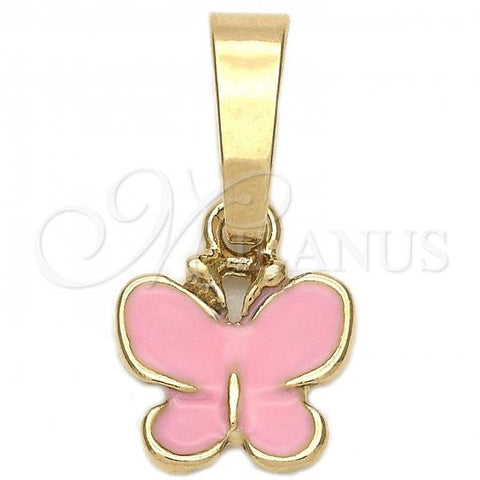 Oro Laminado Fancy Pendant, Gold Filled Style Butterfly Design, Pink Enamel Finish, Golden Finish, 05.163.0064.1