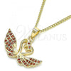 Oro Laminado Pendant Necklace, Gold Filled Style Swan Design, with Garnet Micro Pave, Polished, Golden Finish, 04.344.0017.1.20
