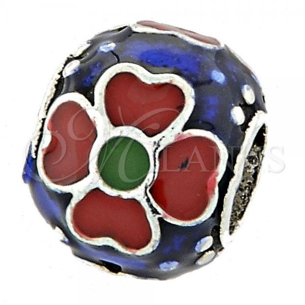 Sterling Silver Love Link Pendant, Flower Design, Enamel Finish, Rhodium Finish, 05.184.0010