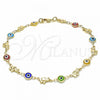 Oro Laminado Fancy Anklet, Gold Filled Style Evil Eye and Elephant Design, Multicolor Resin Finish, Golden Finish, 03.326.0010.10