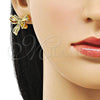Oro Laminado Stud Earring, Gold Filled Style Bow Design, Polished, Golden Finish, 02.341.0206