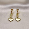 Oro Laminado Long Earring, Gold Filled Style Paperclip and Heart Design, Polished, Golden Finish, 02.213.0564