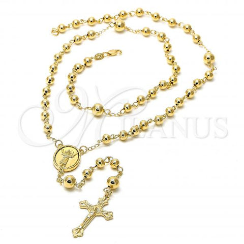 Oro Laminado Large Rosary, Gold Filled Style Crucifix and Divino Niño Design, Polished, Golden Finish, 5.215.006.1.30