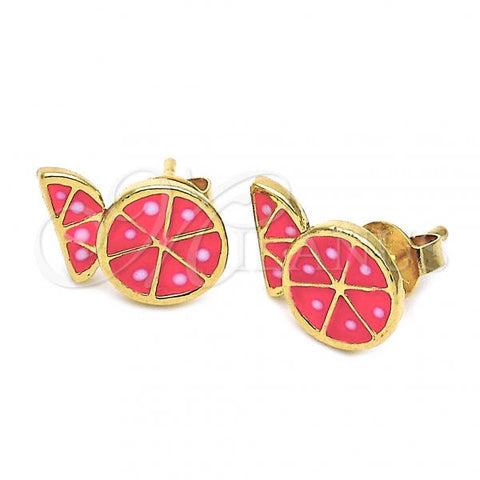 Oro Laminado Stud Earring, Gold Filled Style Watermelon Design, Red Enamel Finish, Golden Finish, 5.126.097 *PROMO*