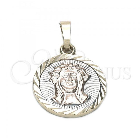 Oro Laminado Religious Pendant, Gold Filled Style Jesus Design, Diamond Cutting Finish, Tricolor, 05.163.0040.1