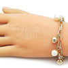 Oro Laminado Charm Bracelet, Gold Filled Style Ball Design, with Ivory Pearl, Polished, Golden Finish, 03.331.0333.07