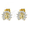 Oro Laminado Stud Earring, Gold Filled Style Peacock Design, with White Cubic Zirconia, Polished, Golden Finish, 02.387.0026