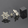 Oro Laminado Stud Earring, Gold Filled Style Star and Star of David Design, with White Crystal, Polished, Golden Finish, 5.127.005 *PROMO*