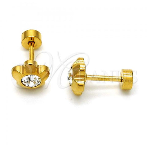 Stainless Steel Stud Earring, Flower Design, with White Crystal, Polished, Golden Finish, 02.271.0019.9
