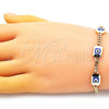 Oro Laminado Fancy Bracelet, Gold Filled Style Evil Eye and Miami Cuban Design, Blue Enamel Finish, Golden Finish, 03.213.0181.07