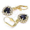 Oro Laminado Dangle Earring, Gold Filled Style Heart Design, with Dark Amethyst and White Crystal, Polished, Golden Finish, 02.122.0114.7
