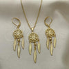 Oro Laminado Earring and Pendant Adult Set, Gold Filled Style Flower Design, Polished, Golden Finish, 10.02.0009