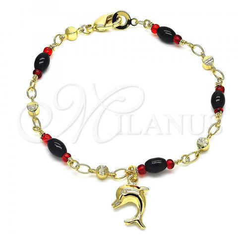 Oro Laminado Charm Bracelet, Gold Filled Style Dolphin Design, Polished, Golden Finish, 03.213.0083.07