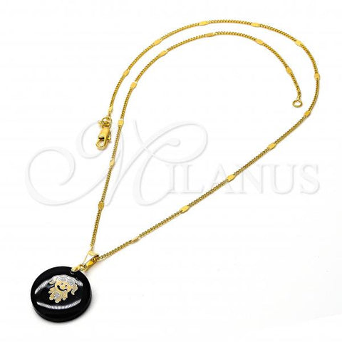 Oro Laminado Pendant Necklace, Gold Filled Style with Black Opal, Golden Finish, 04.09.0028.18