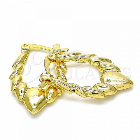Oro Laminado Small Hoop, Gold Filled Style Hollow and Bamboo Design, Polished, Golden Finish, 02.09.0174.25