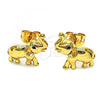 Oro Laminado Stud Earring, Gold Filled Style Elephant Design, with Black Micro Pave, Polished, Golden Finish, 02.213.0370