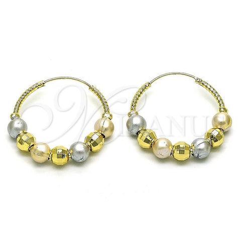 Oro Laminado Medium Hoop, Gold Filled Style Disco Design, Polished, Tricolor, 02.170.0436.30