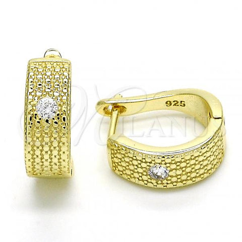 Sterling Silver Huggie Hoop, with White Cubic Zirconia, Polished, Golden Finish, 02.186.0128.15