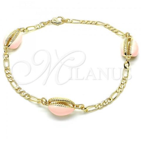 Oro Laminado Fancy Bracelet, Gold Filled Style Shell Design, Pink Enamel Finish, Golden Finish, 03.63.2091.1.10