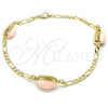 Oro Laminado Fancy Bracelet, Gold Filled Style Shell Design, Pink Enamel Finish, Golden Finish, 03.63.2091.1.10