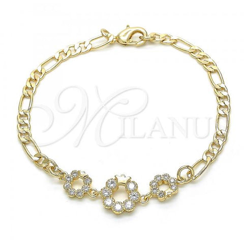 Oro Laminado Fancy Bracelet, Gold Filled Style Crown Design, with White Cubic Zirconia, Polished, Golden Finish, 03.233.0025.08