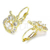 Oro Laminado Leverback Earring, Gold Filled Style Owl Design, with White Cubic Zirconia, Polished, Golden Finish, 02.210.0434