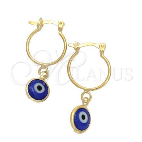 Oro Laminado Small Hoop, Gold Filled Style Evil Eye Design, Polished, Golden Finish, 02.32.0562.15