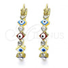 Oro Laminado Small Hoop, Gold Filled Style Evil Eye Design, with White Crystal, Multicolor Enamel Finish, Golden Finish, 02.213.0368.25