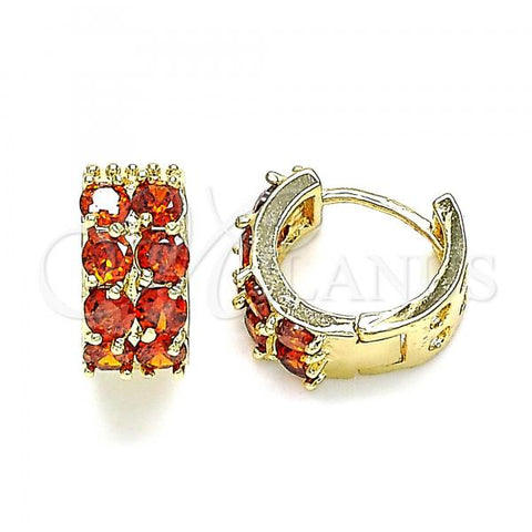 Oro Laminado Huggie Hoop, Gold Filled Style with Garnet Cubic Zirconia, Polished, Golden Finish, 02.210.0615.12