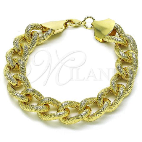 Oro Laminado Fancy Bracelet, Gold Filled Style Miami Cuban Design, Diamond Cutting Finish, Golden Finish, 03.331.0236.09