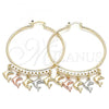 Oro Laminado Large Hoop, Gold Filled Style Dolphin Design, Diamond Cutting Finish, Tricolor, 02.380.0042.50