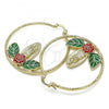 Oro Laminado Large Hoop, Gold Filled Style Guadalupe and Flower Design, Multicolor Enamel Finish, Golden Finish, 02.380.0078.50