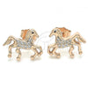 Sterling Silver Stud Earring, Horse Design, with White Micro Pave, Polished, Rose Gold Finish, 02.336.0069.1