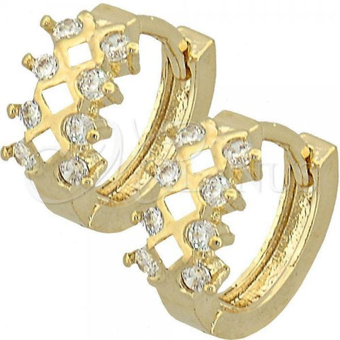 Oro Laminado Huggie Hoop, Gold Filled Style with White Cubic Zirconia, Polished, Golden Finish, 02.165.0062