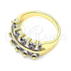Oro Laminado Multi Stone Ring, Gold Filled Style with Amethyst Cubic Zirconia, Polished, Golden Finish, 01.346.0020.5.09