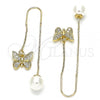 Oro Laminado Threader Earring, Gold Filled Style Butterfly Design, with White Micro Pave, Polished, Golden Finish, 02.210.0335