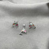 Sterling Silver Earring and Pendant Adult Set, Dolphin Design, with Multicolor Mother of Pearl, Polished, Silver Finish, 10.399.0006
