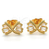 Oro Laminado Stud Earring, Gold Filled Style Bow Design, with White Cubic Zirconia, Polished, Golden Finish, 02.340.0003.1